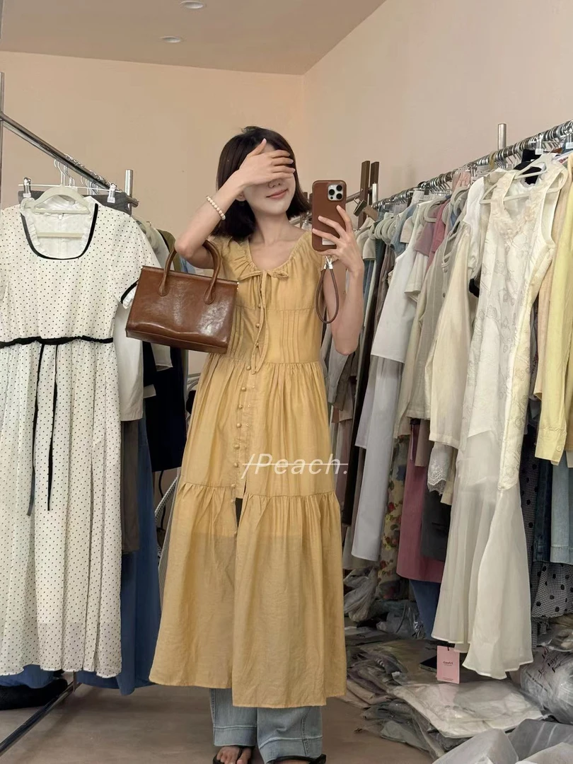 【P.Peach】法式小众设计压条包扣复古连衣裙 9719
