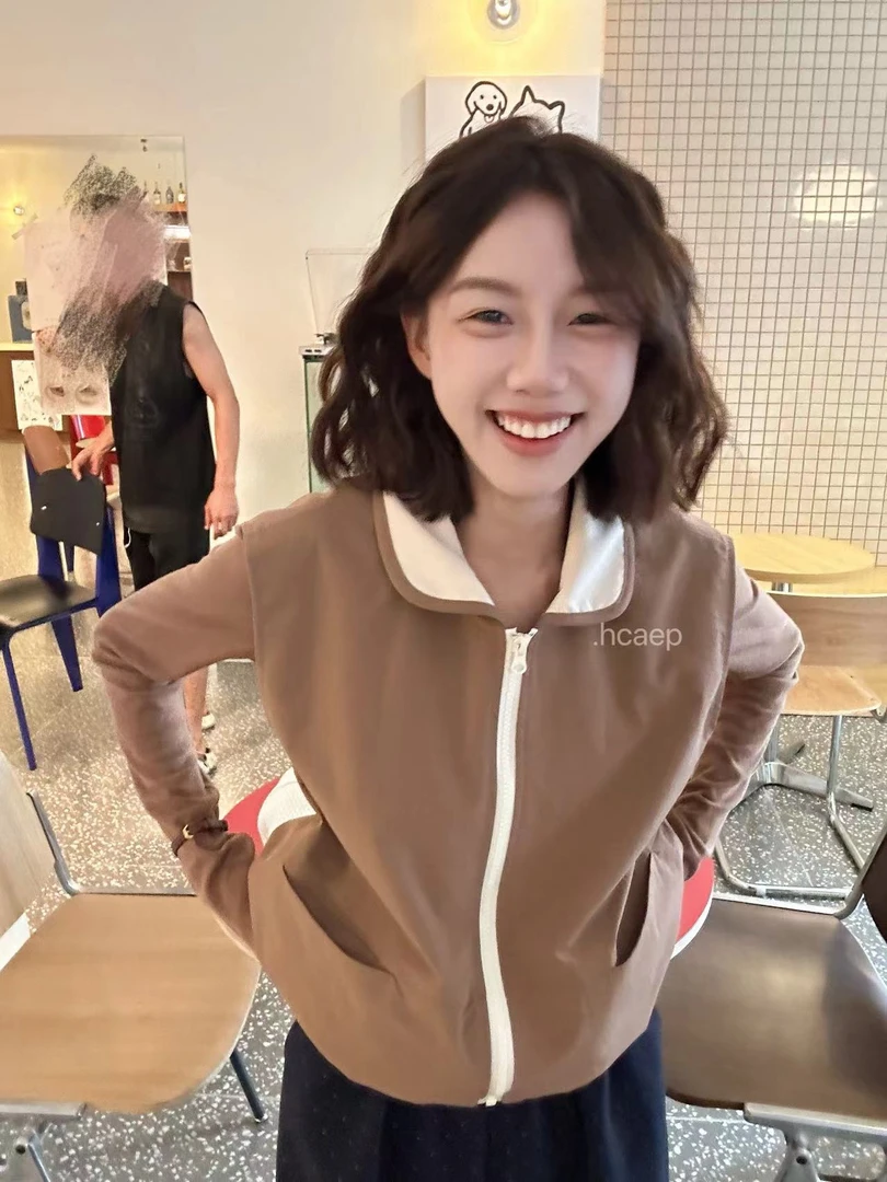 Peach自制 松弛感元宝领撞色马甲 9857