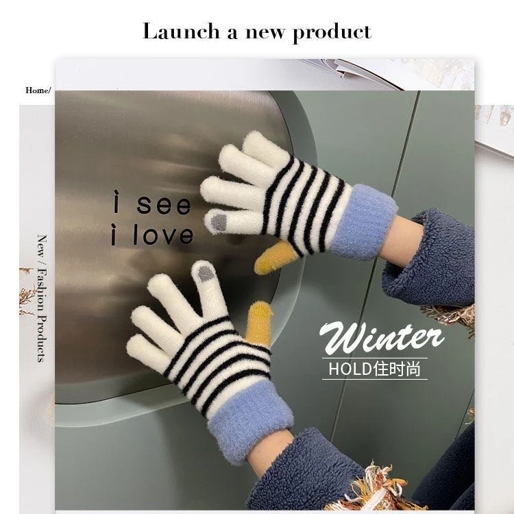 保暖防寒秋冬女可爱可触屏加绒加厚韩版男女学生毛绒保暖手套