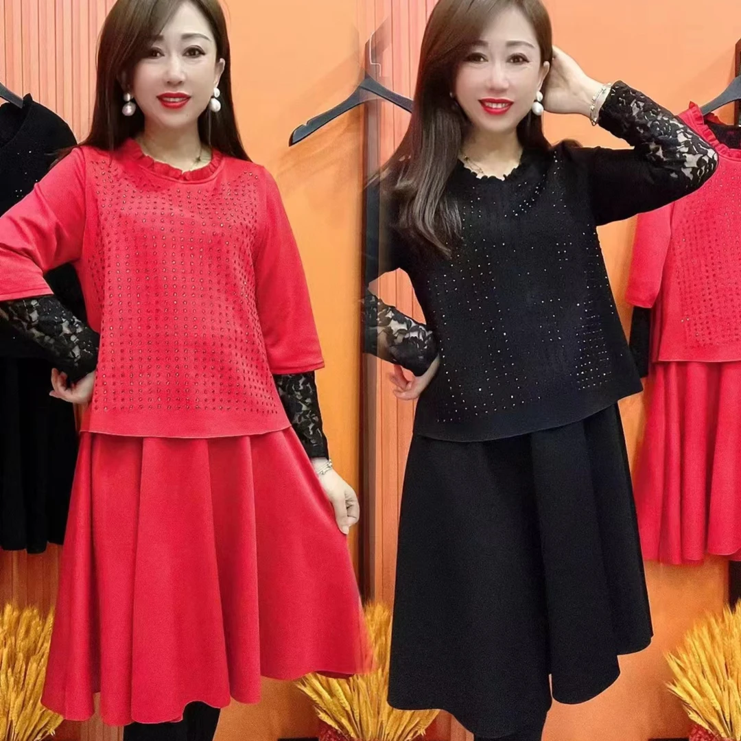 刘00560款时尚秋冬气质蕾丝打底连衣裙