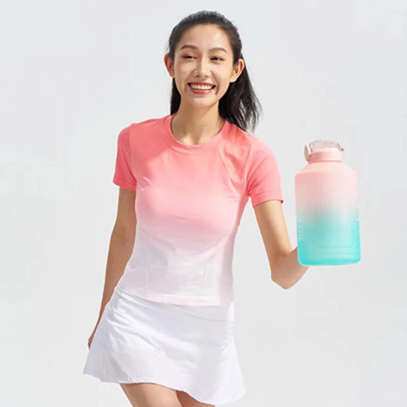 XVRV夏季新款锦纶渐变速干运动健短袖t恤女修身透气休闲上衣