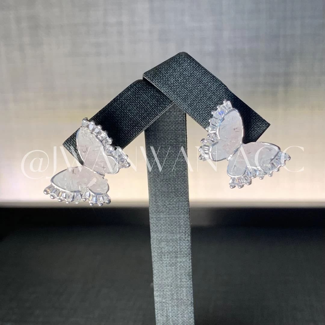 铜合金锆石耳饰 设计师温柔渐变粉蝴蝶闪钻耳钉01ED2011-SM