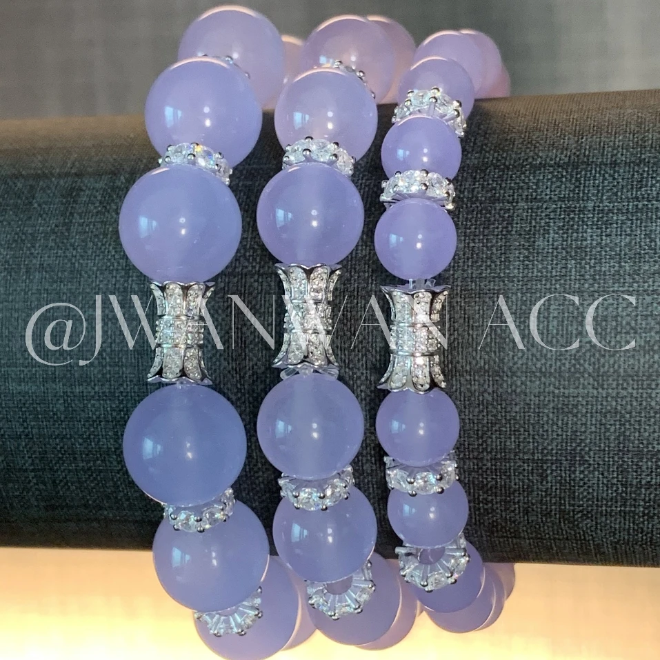 925银合成锆石手链 紫霞仙子.高级感清透紫串珠银手链11SL2054