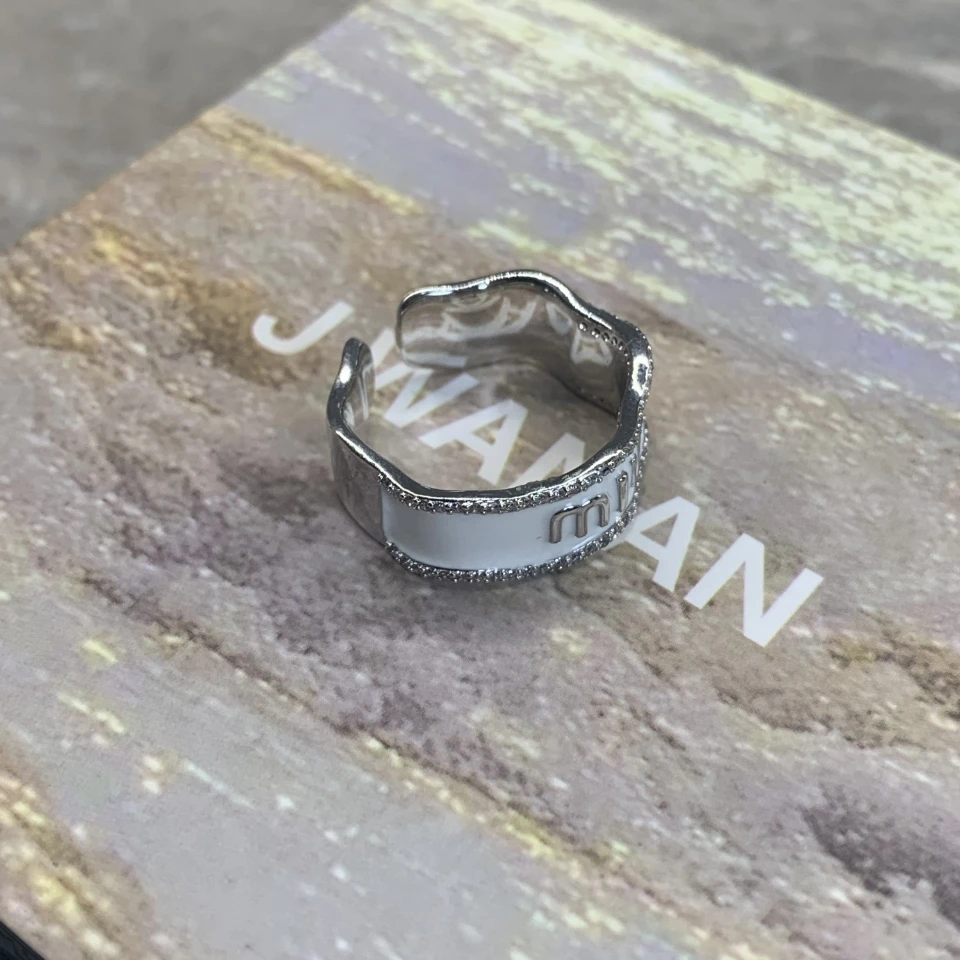 铜合金锆石戒指 M.白珐琅波浪不规则开口戒01ED1737