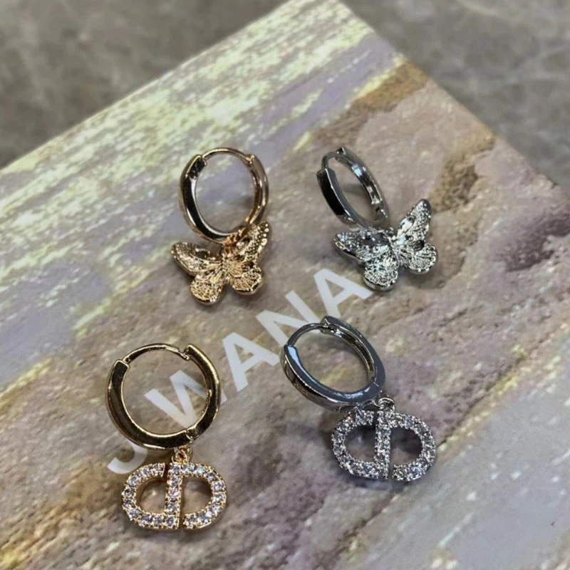 铜合金锆石耳饰 AB款金银CD爱心字母耳环01ED2098-SM