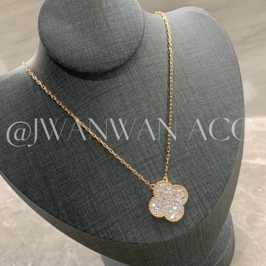 铜合金锆石项链 高定.玫瑰金色满钻大四叶花长项链08MY2519YFL