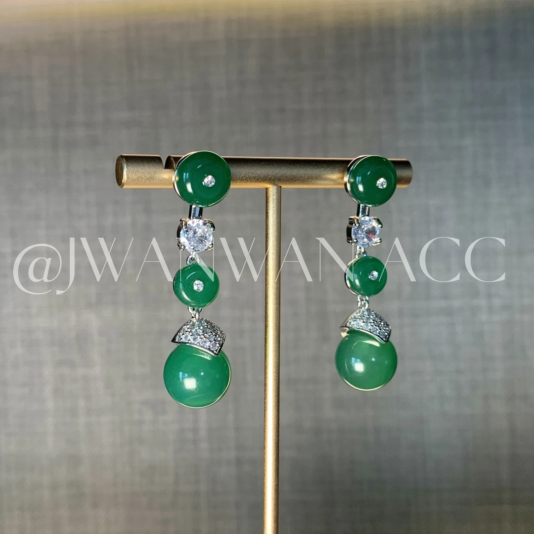 铜合金锆石耳饰 东方环.新国风翠珠平安环长耳坠01ED2414QT