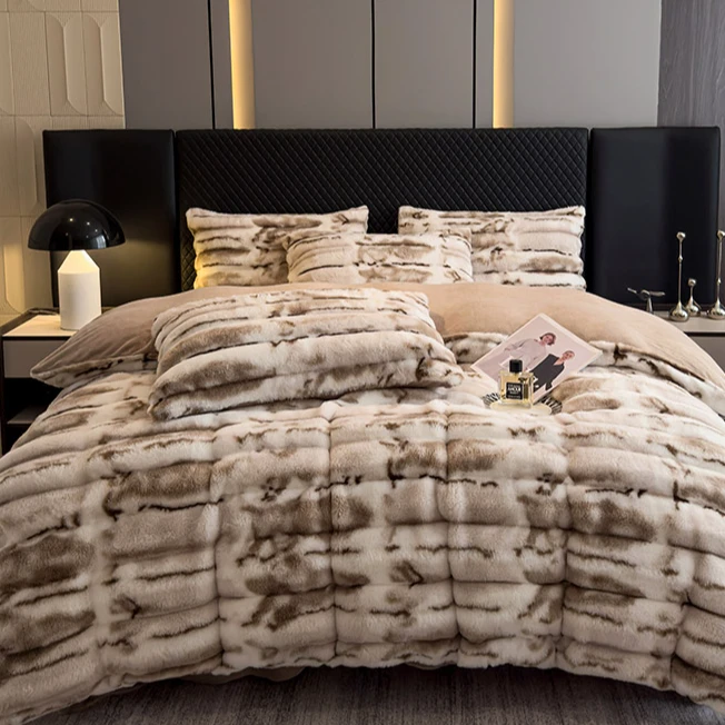 巴黎之春-炫彩轻奢扎染仿皮草兔兔.绒牛奶绒四件套加厚保暖双面