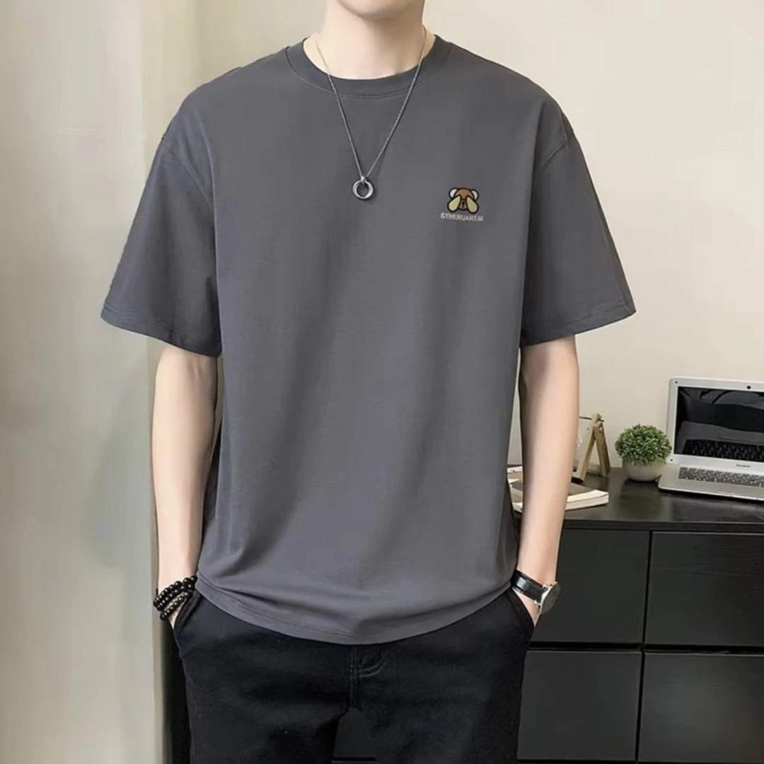 0128#夏季纯棉短袖新款圆领休闲港风百搭男士短袖t恤男半袖宽松