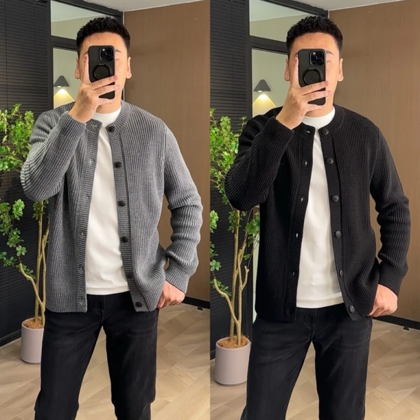 126秋季新品男士轻奢时尚帅气简约百搭休闲针织开衫毛衣外套