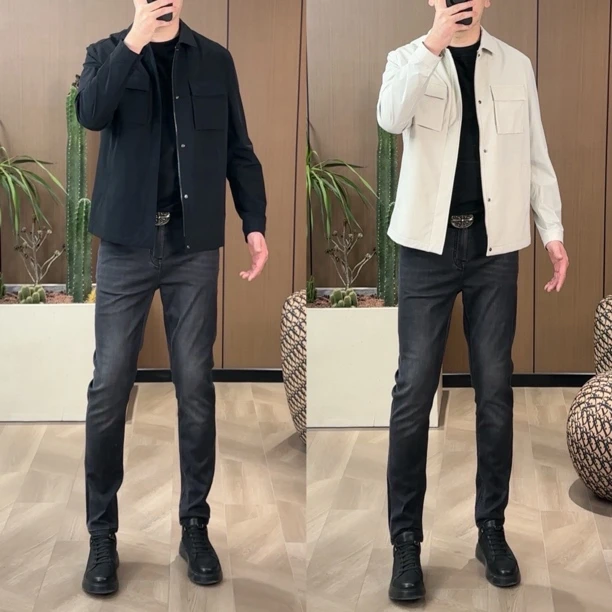 7533时尚轻奢高品质双口袋休闲轻商务翻领夹克外套男士休闲男外套