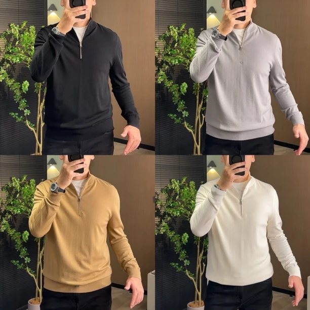 3205高奢品质男士质感简约时尚休闲百搭半拉链套头羊毛针织衫