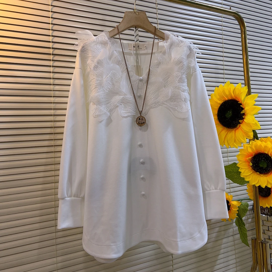 QY秋冬新款立体花朵韩版纯色大衫上衣女