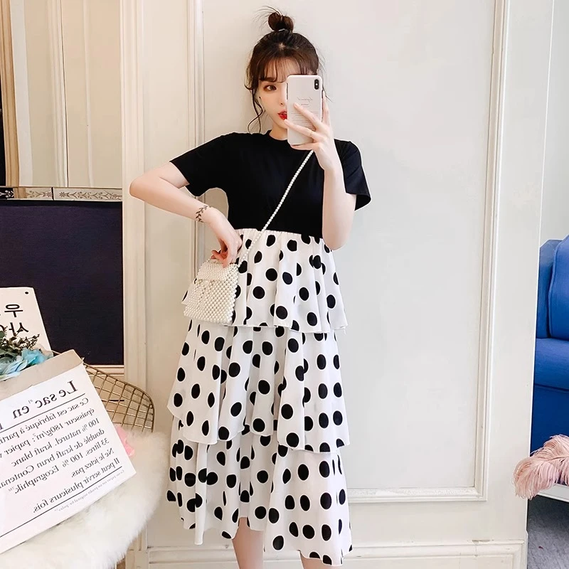 【主播上身款，实物以直播间效果为准】短袖宽松洋气中长款连衣裙子