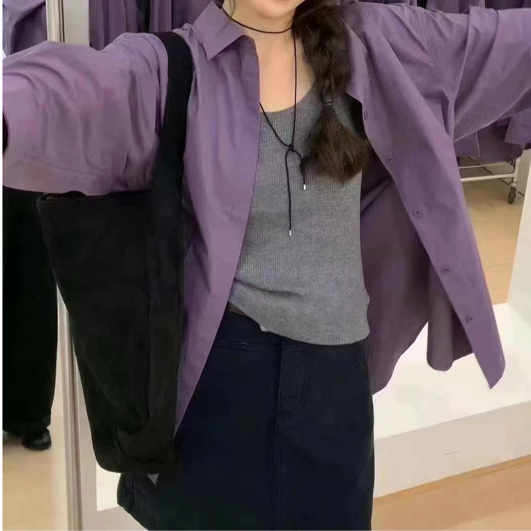 韩版秋款休闲百搭洋气时尚两件套紫色衬衣