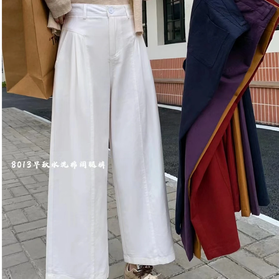 韩版初秋时尚休闲百搭高腰设计感8013直通阔腿休闲裤