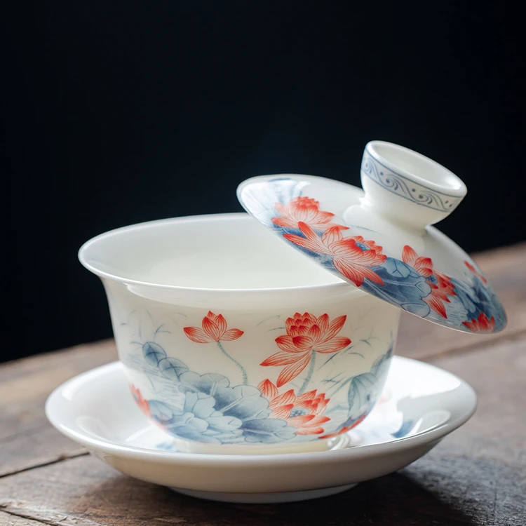 老翁茶具-茶具手工高档主人杯套组中式大容量白瓷带盖