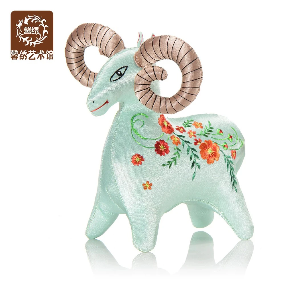 非遗纯手工刺绣十二生肖羊喜羊羊山羊犄角摆件工艺