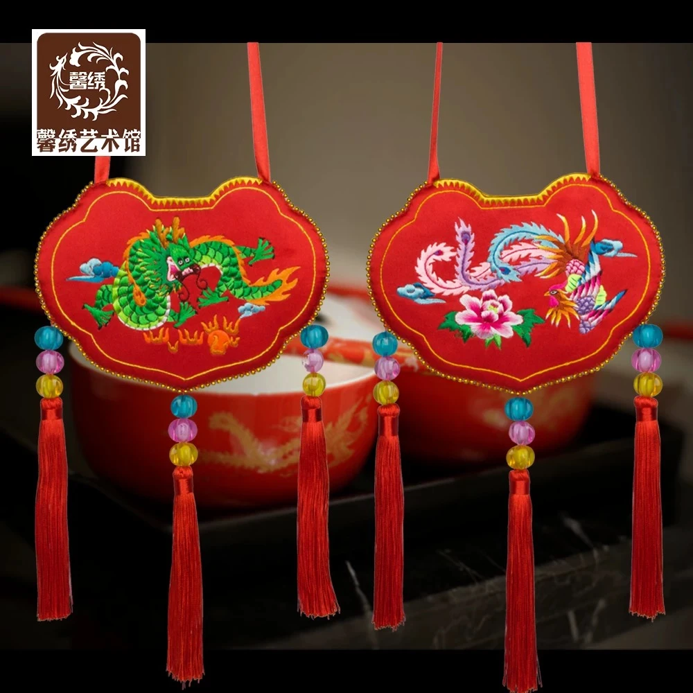 馨绣非遗手工布艺刺绣挂锁老人祝寿礼物寿桃佛手挂件工艺品礼品