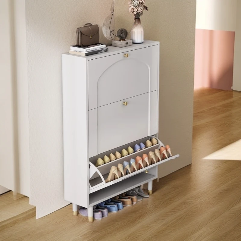 奶油风超薄17cm翻斗鞋柜家用门口新款爆款入户玄关柜一体简易鞋架