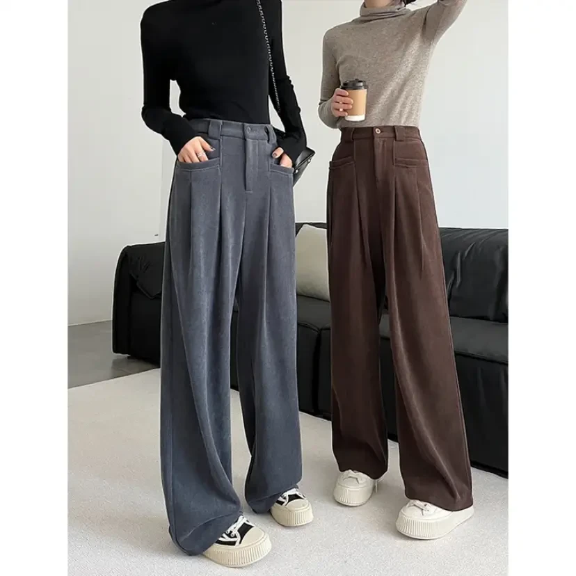 高个子175加长版美拉德秋冬加厚欧棉绒雪尼尔面料直筒休闲裤高腰