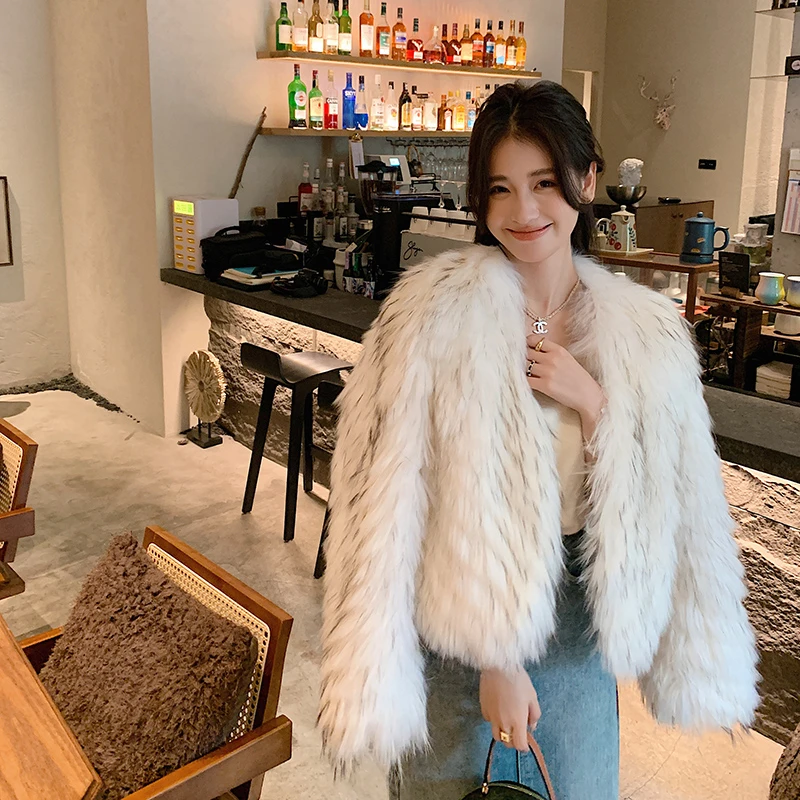 新款貉子毛车条皮草外套女短款显瘦气质年轻款小个子大衣冬23061