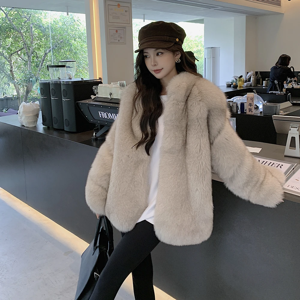 整皮狐狸毛皮草外套女中长款2024冬季新款立领大衣24196