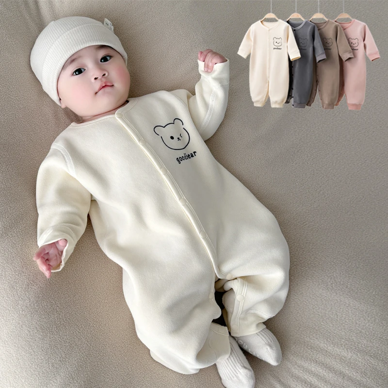 宝宝保暖连体衣春秋冬季加绒哈衣男女小童暖绒外出服婴儿室内爬服