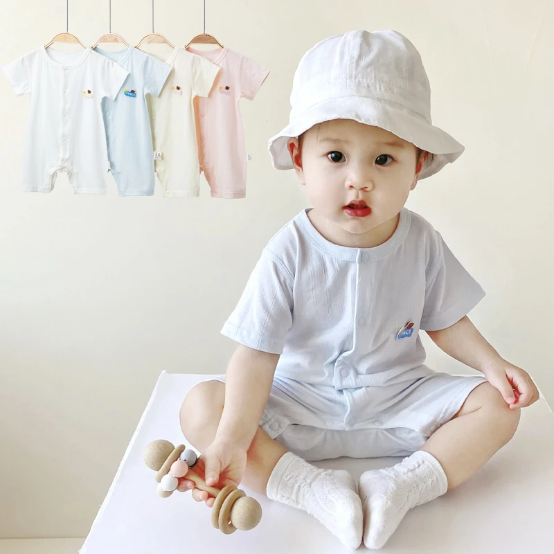 婴儿连体衣短袖宝宝夏季薄款哈衣新生儿棉质轻薄爬服初生儿衣服棉