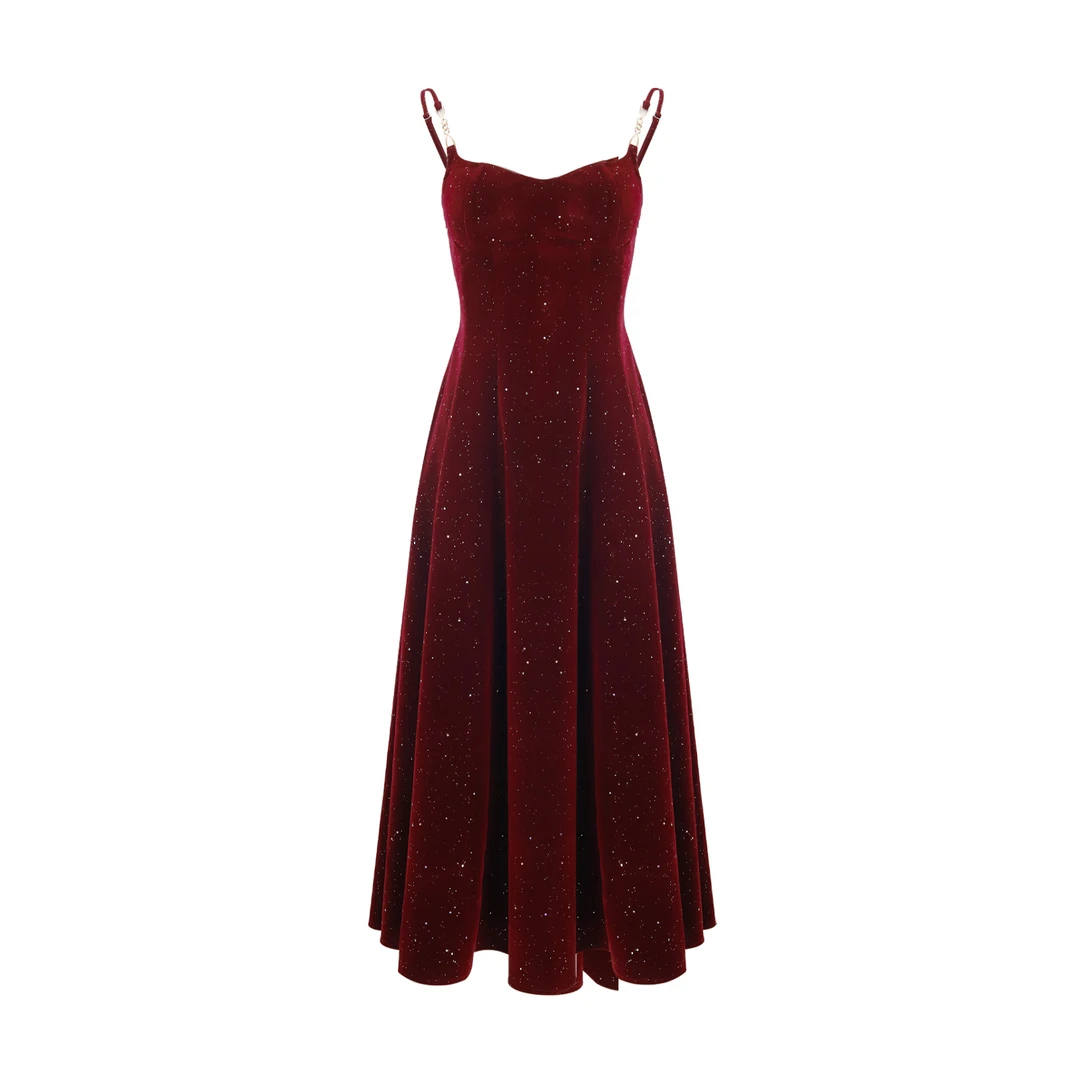 LAOXIAO服饰 【一襟星河】秋冬复古港风法式收腰气质吊带连衣裙252