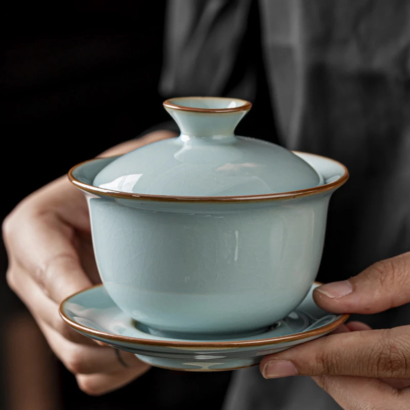 官窑三才盖碗茶杯单个高档陶瓷大号茶碗带盖复古泡茶功夫茶具家用
