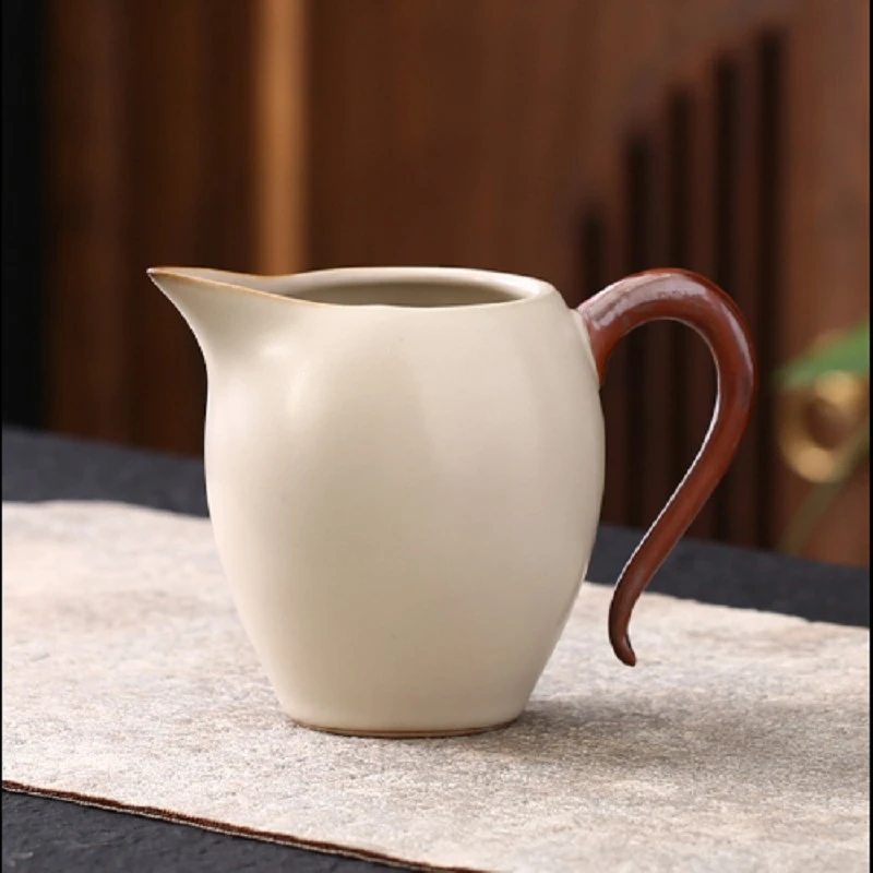复古单个分茶器公杯家用可养茶道功夫茶具米黄汝窑公道杯陶瓷茶海