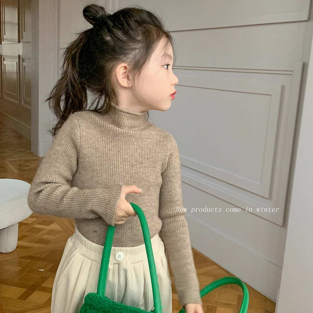 秋冬新款半高领韩版男女童毛衣宝宝纯色洋气百搭针织衫毛衣内搭