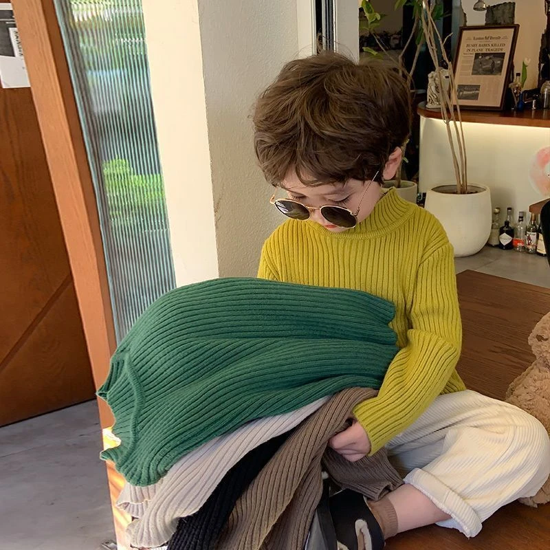 宝宝秋冬纯色内搭针织衫男童半高领舒适上衣童装儿童洋气保暖毛衣