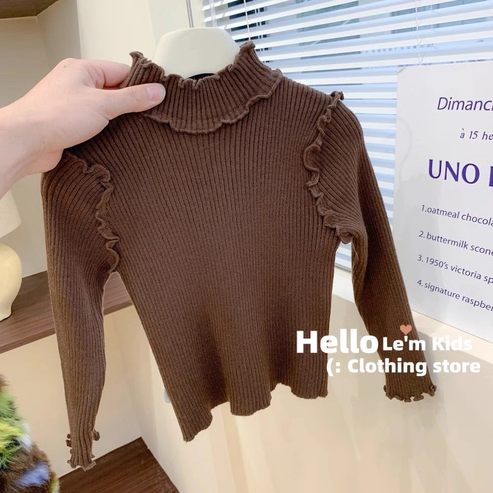 韩国儿童内搭木耳领上衣秋2025新款女宝宝针织女宝打底衫内搭