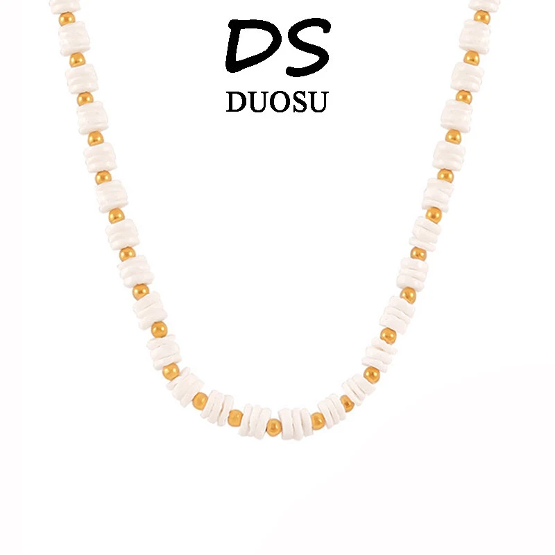 钛钢贝壳项链 【拾光里里】串珠设计感百搭项链 32X0006