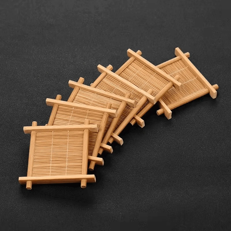竹制方形井字杯垫 壶托糕点小托盘 日式茶垫茶杯垫隔热垫竹丝杯垫