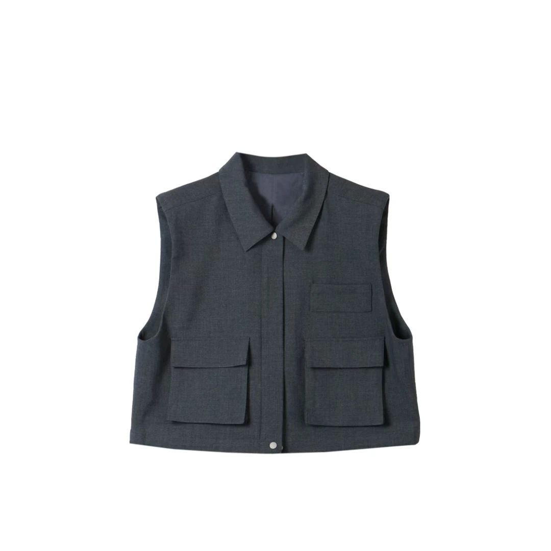 秋季款翻领工装马夹女韩版宽松显瘦休闲小个子马甲SY042