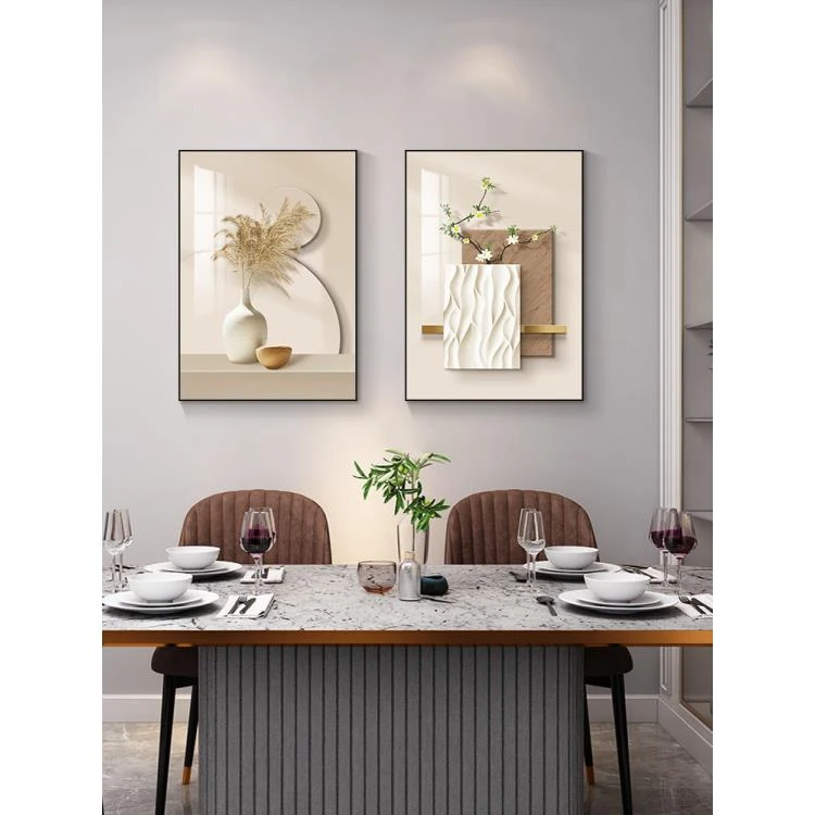 现代风餐厅装饰画餐桌墙面装饰挂画侘寂风高级感新款饭厅两联壁画