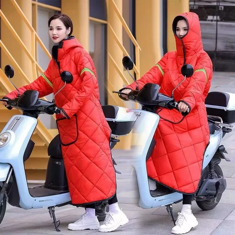 电动车一体式挡风衣冬季加绒加厚保暖防水防风护膝摩托车挡风衣被