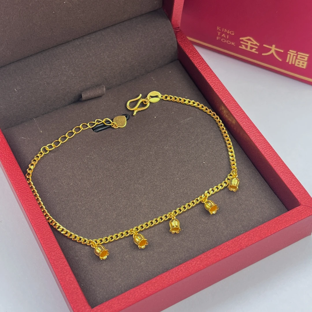 金大福足金999黄金铃兰花手链有延长链5.65g