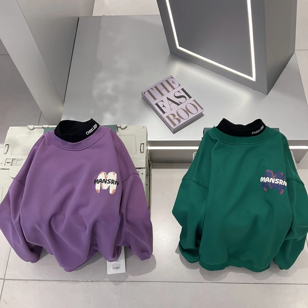 橙子家 903#M字印花潮牌加绒卫衣