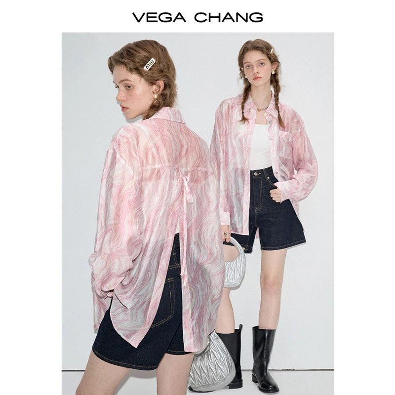 VEGA CHANG防晒衬衫女2025年夏季新款宽松显瘦设计感小众长袖衬衣