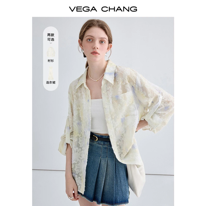 VEGA CHANG提花衬衫女2025夏新款设计感小众宽松显瘦上衣ins潮
