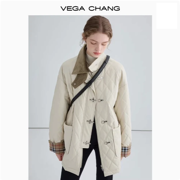 VEGA CHANG2025飞机扣棉衣女冬季新款菱格加厚棉服019075