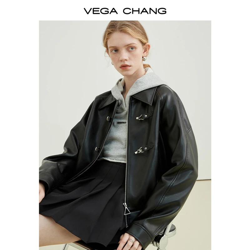 VEGA CHANG皮衣2025秋季款一字扣欧若风上新PU皮夹克257107