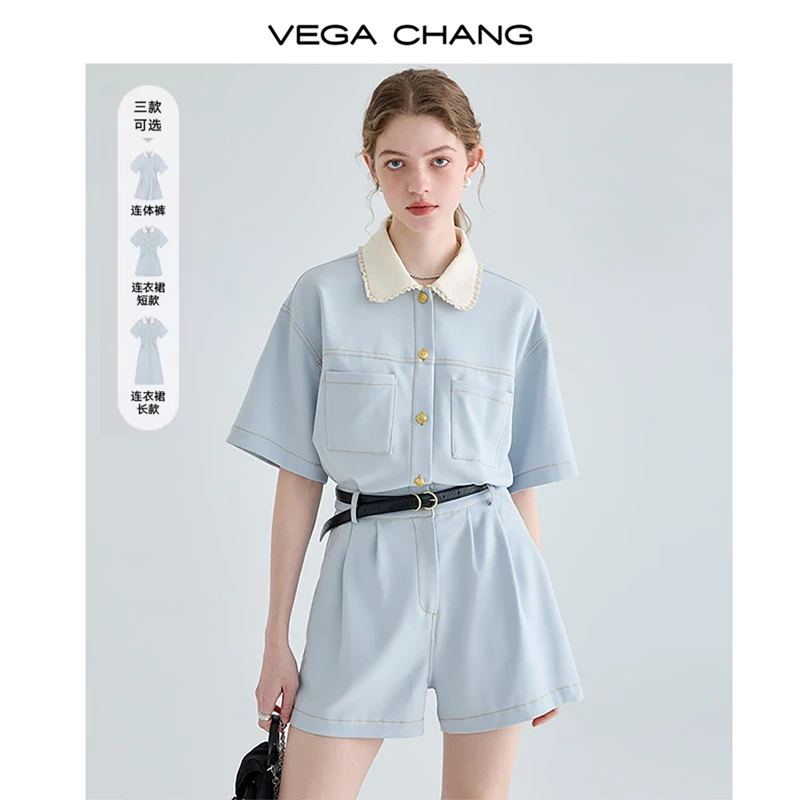 VEGA CHANG尤莱特连体短裤女夏小个子显瘦法式连衣裙气质高级感