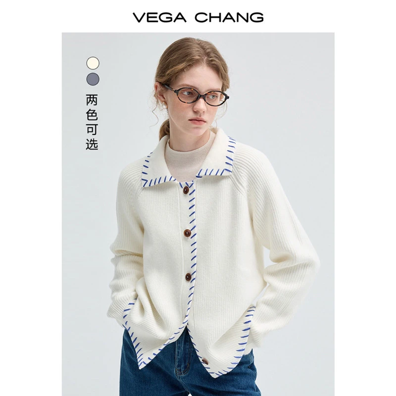 VEGA CHANG毛针织衫2026年新款手工穿线白色毛衣外套开衫0496JJ