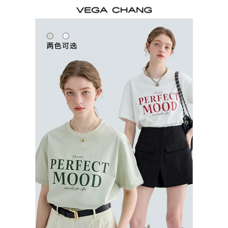 VEGA CHANG短袖女字母印花25年夏季新款圆领宽松情侣休闲049228