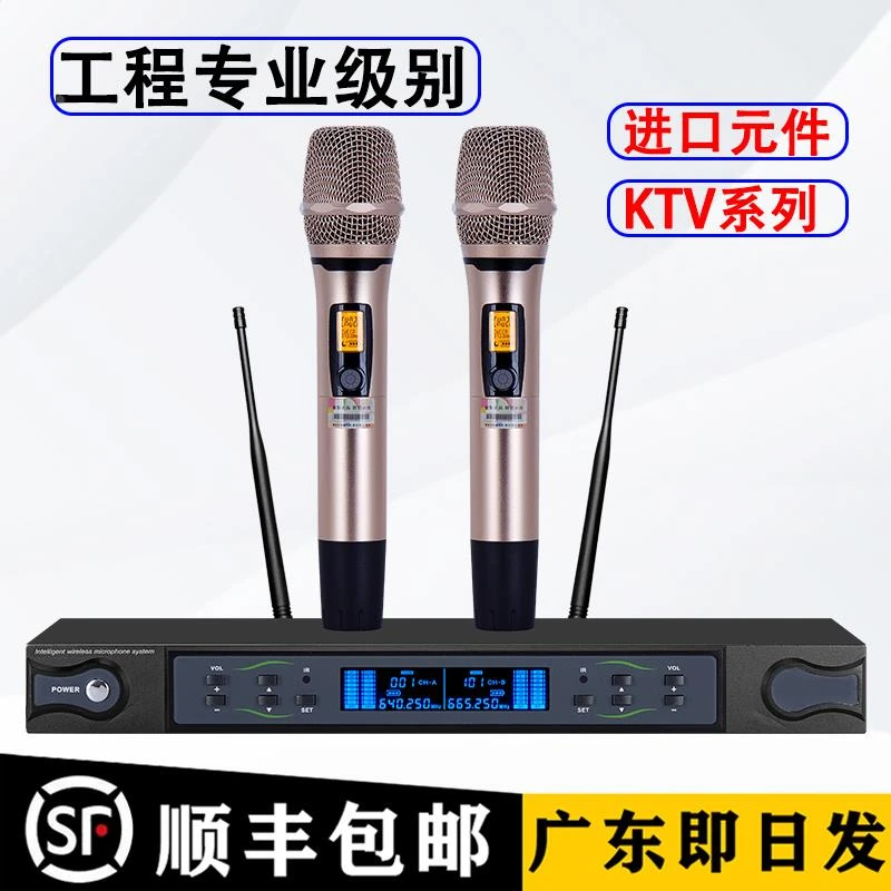 专业U段无线话筒一拖二防啸叫舞台演出婚庆KTV家用k歌调频麦克风